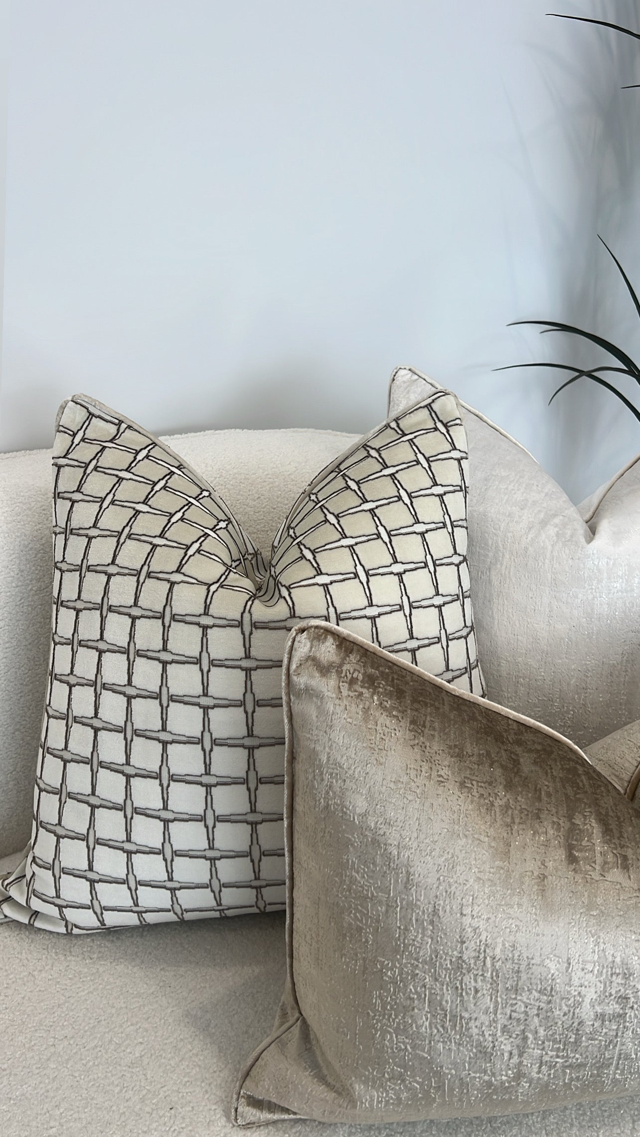 Checkers nude Velvet cut cushion  55x55 - Luscious Homewares