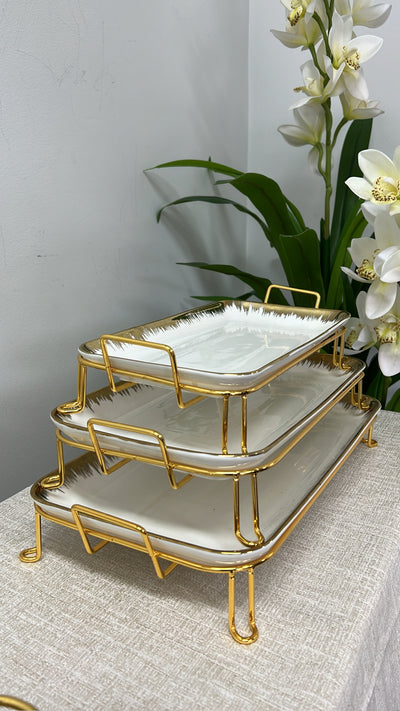 gold and white rectangular rack serving platter - Luscious Homewares