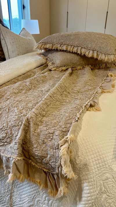 Angelica soft natural Coverlet 3 piece set queen size - Luscious Homewares