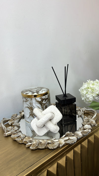 Ginkgo round pewter mirrored tray - Luscious Homewares