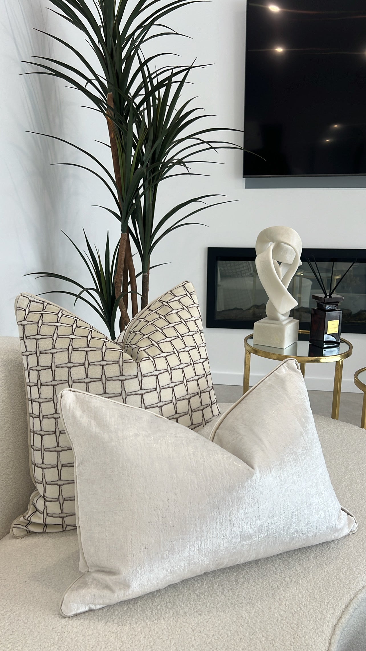 Checkers nude Velvet cut cushion  55x55 - Luscious Homewares