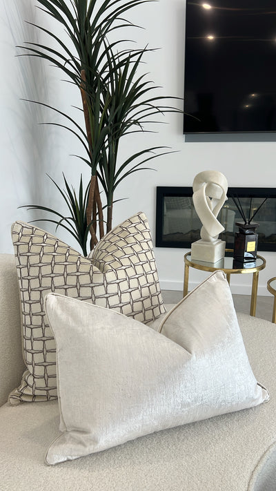 Checkers nude Velvet cut cushion  55x55 - Luscious Homewares