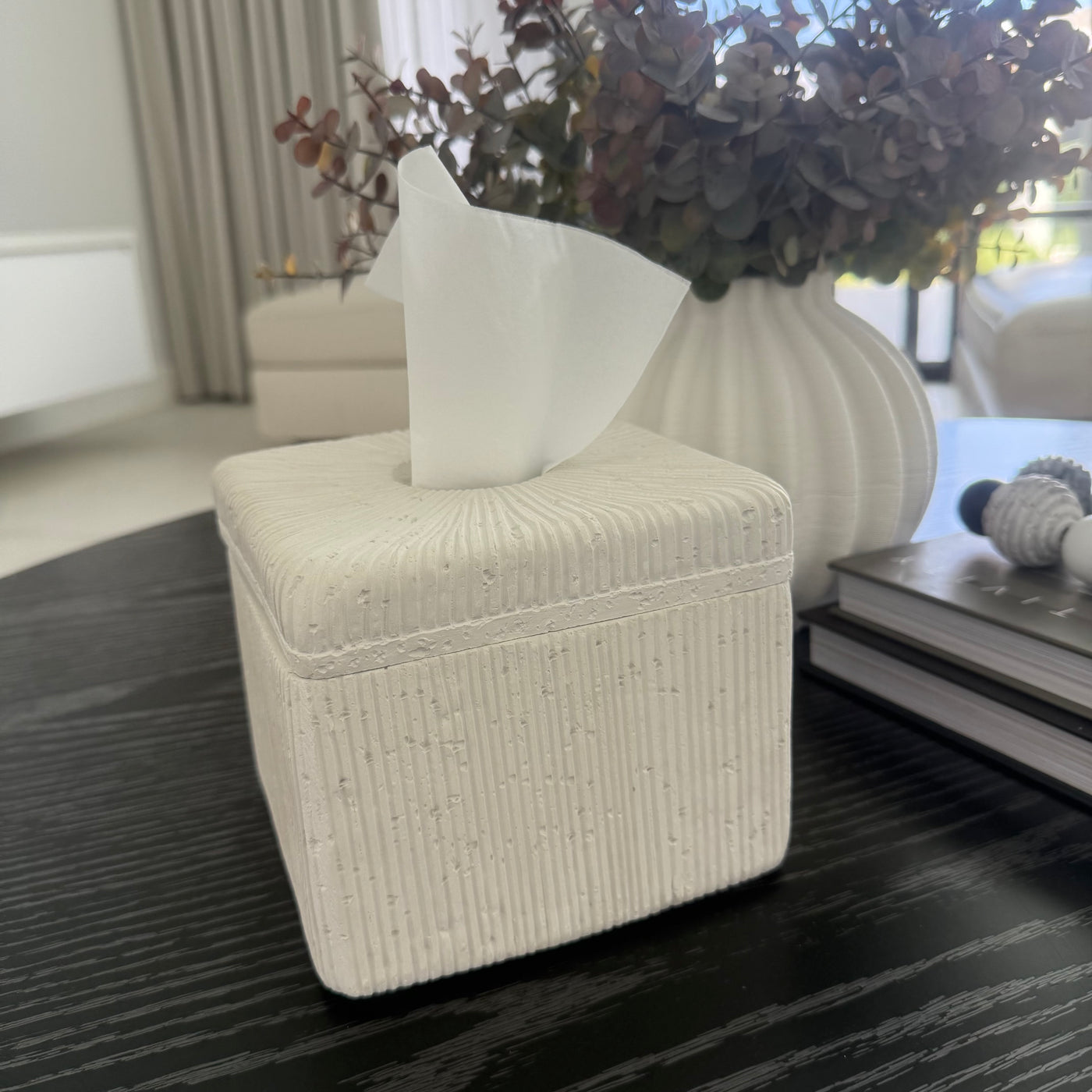 White ribbed Stone tissue box