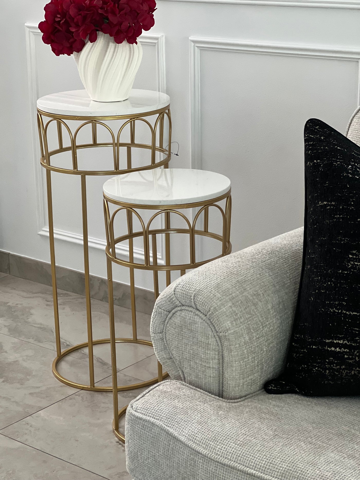 Tall Round gold marble table set of 2 - Luscious Homewares