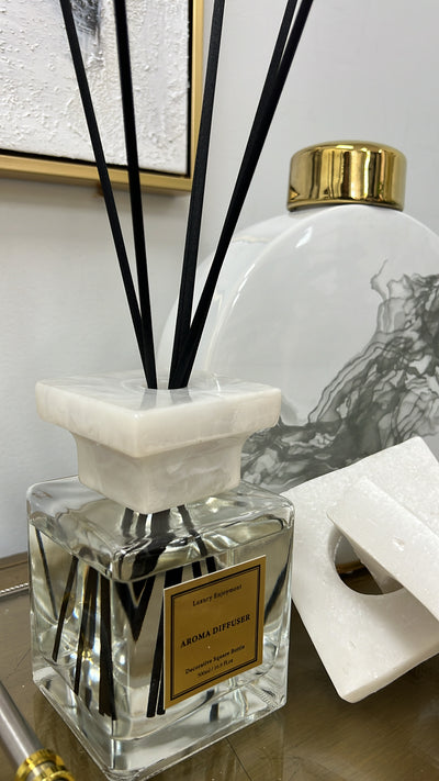Luxury white marble glass diffuser  pear & freesia 500ml - Luscious Homewares