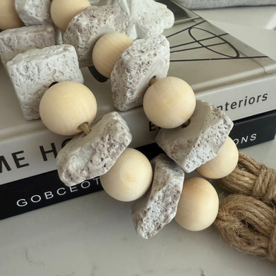 Stone + wooden decorative bead chain tassels
