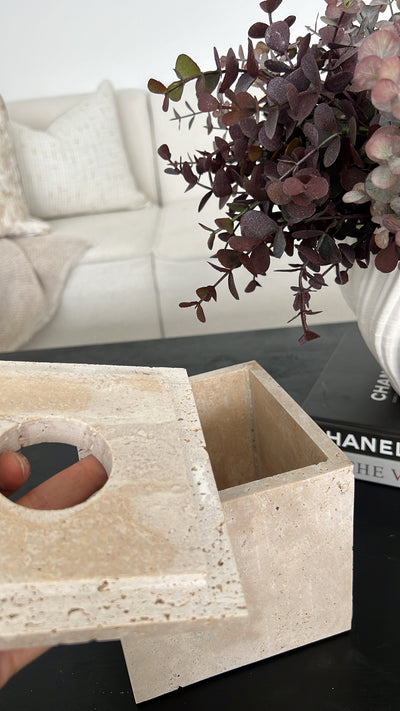 Travertine stone square tissue box - Luscious Homewares