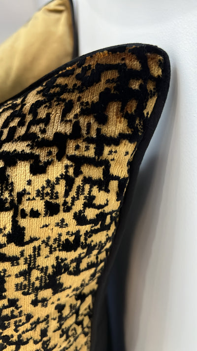 Gabbana black and gold cut velvet cushion 55x55 - Luscious Homewares