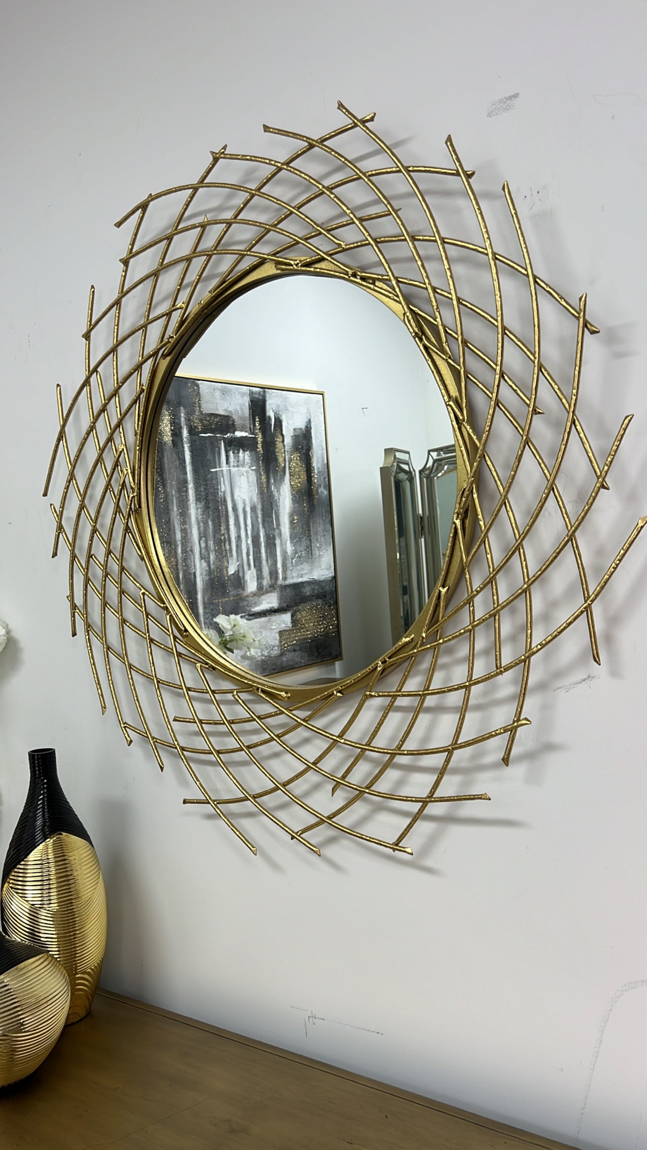 Circular spiral Gold wall mirror - Luscious Homewares