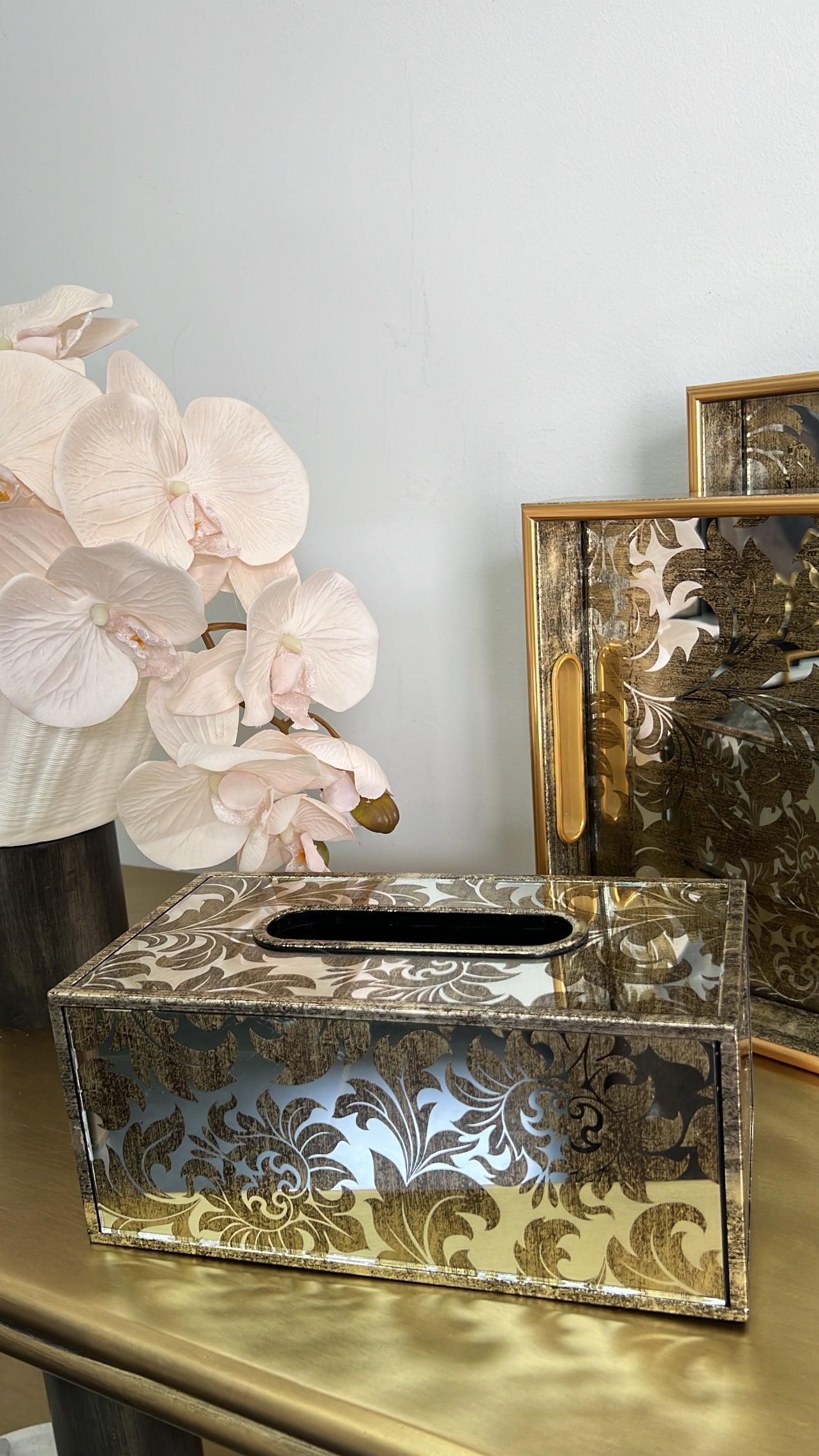 Botanical mirrored Tissue Box - Luscious Homewares