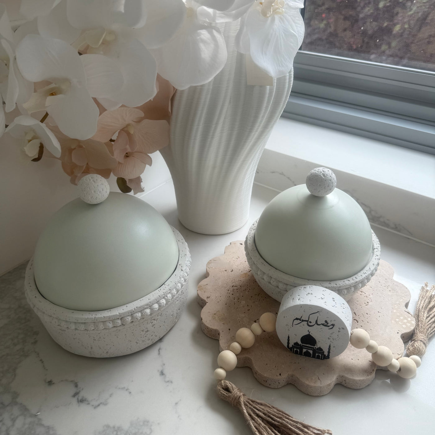 White stone Moroccan jar dome