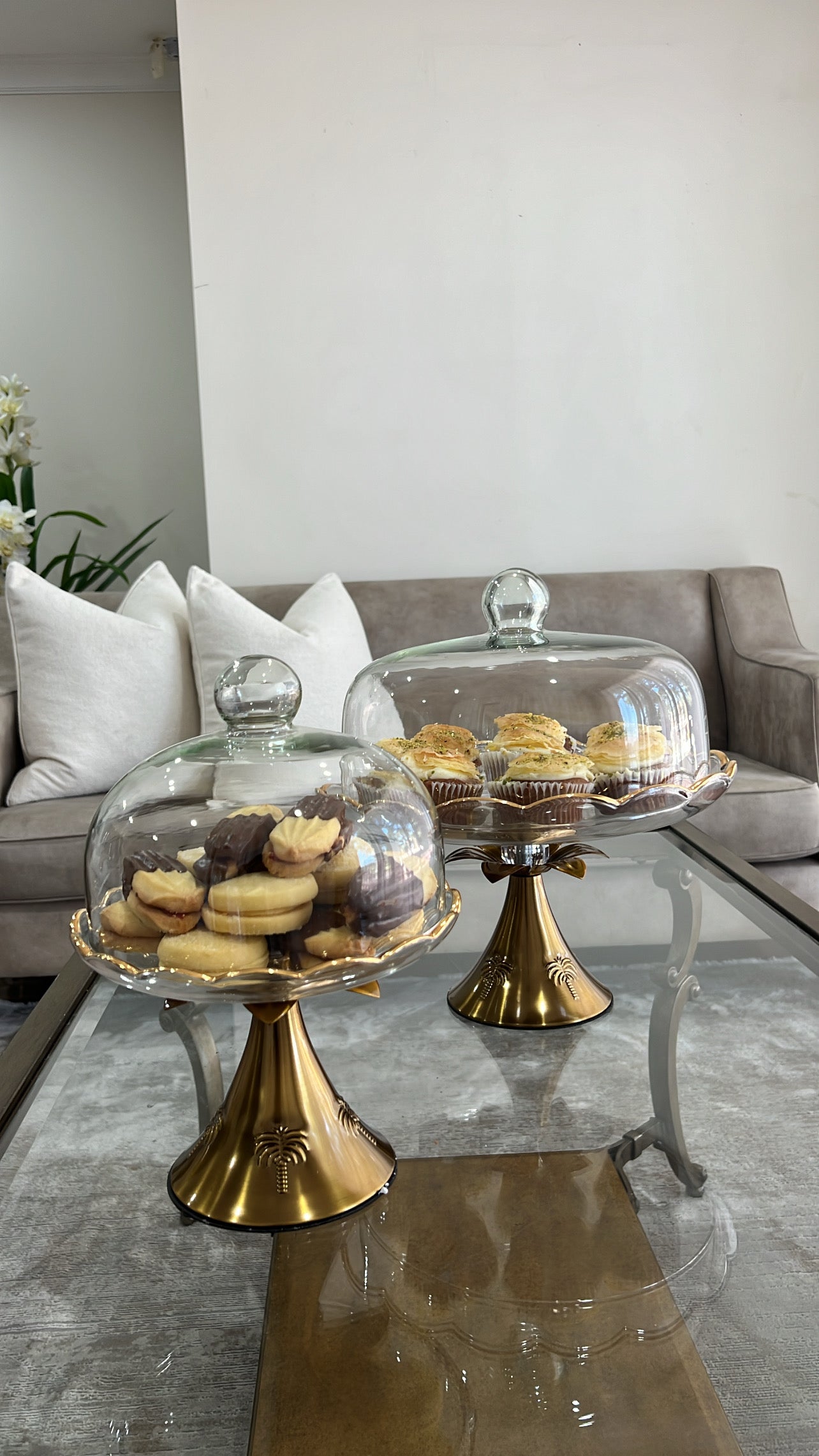 Alamir Palm stand serving cake + dome - Luscious Homewares