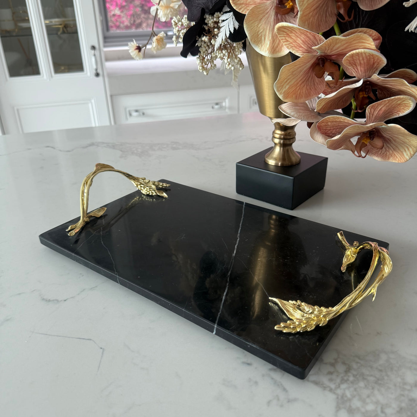 Claudette Black Marble Gold handle tray