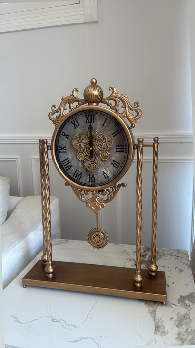 Belle Moving Gears table Clock, Gold