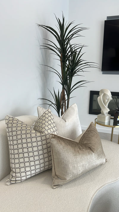 Checkers nude Velvet cut cushion  55x55 - Luscious Homewares
