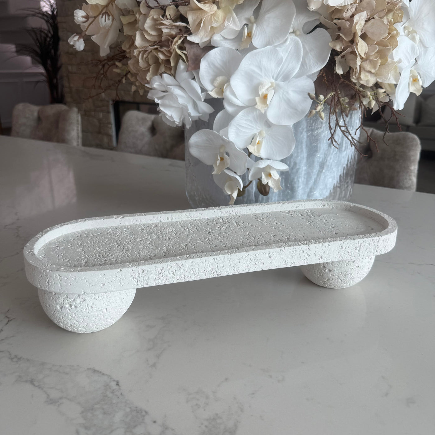 Oval Pedestal white Stone tray