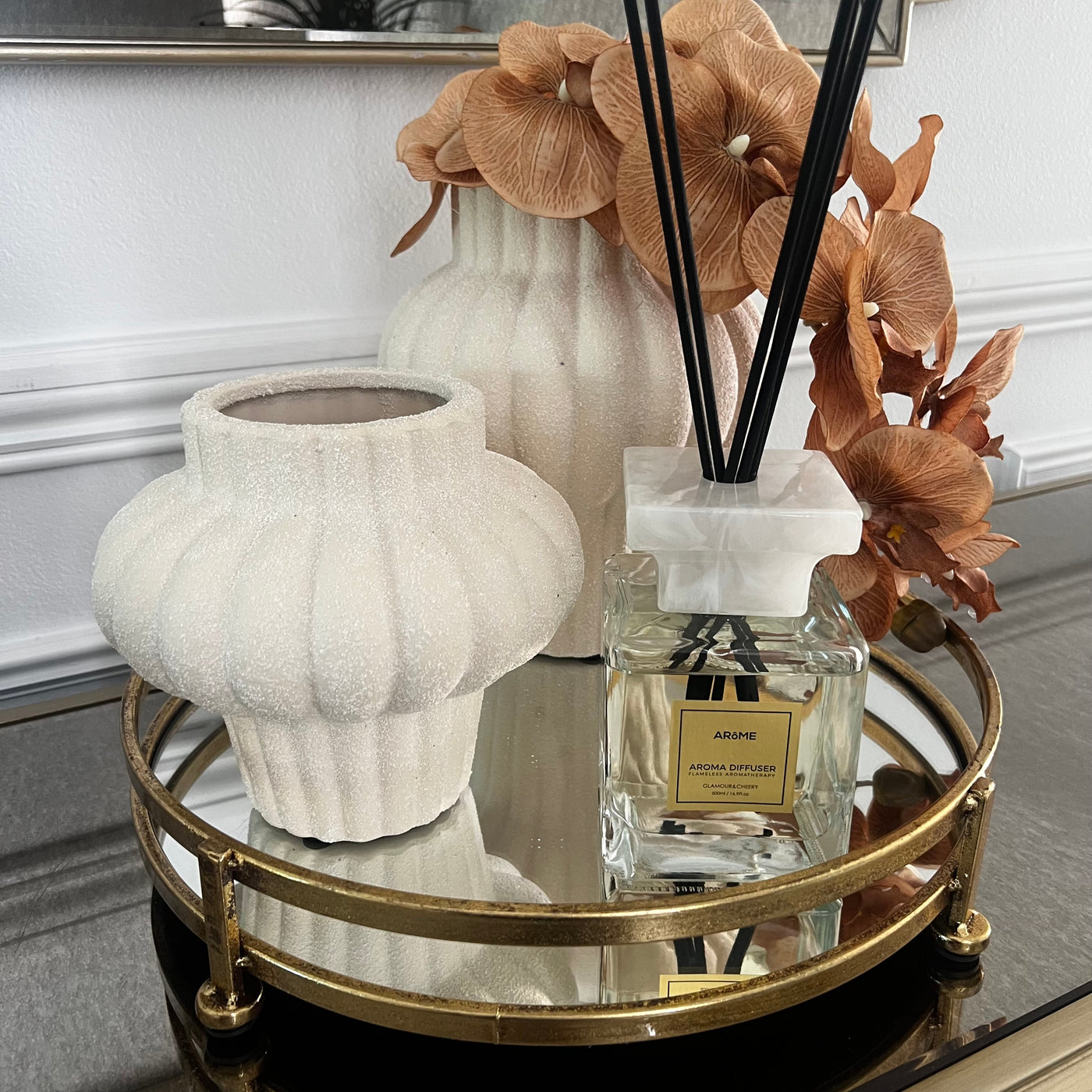 Bulbous carved ceramic vase - Luscious Homewares