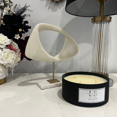 Quartz sculpture brass rod marble stand