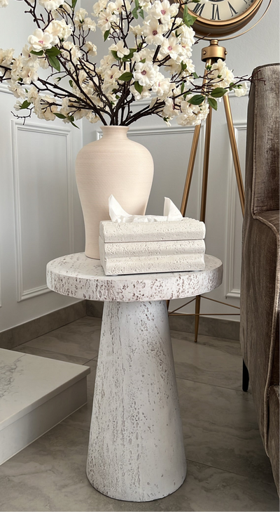 Nancy White stone round side table - Luscious Homewares