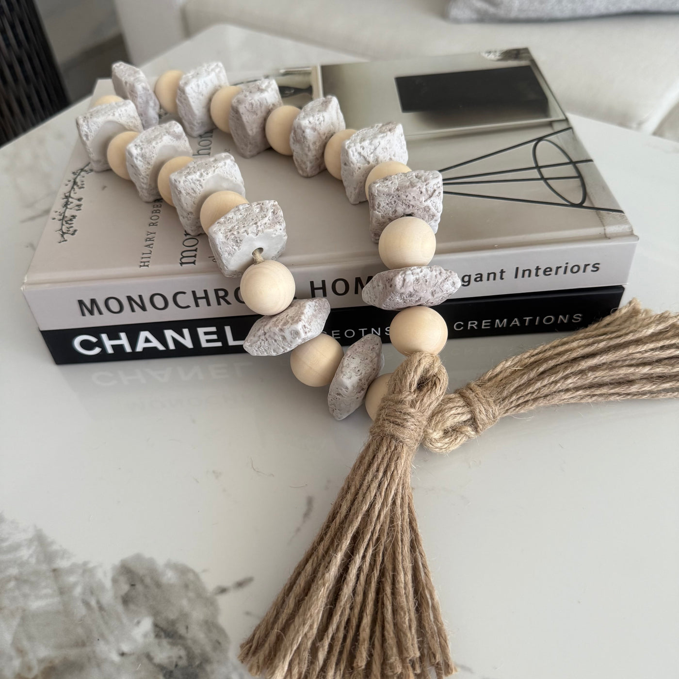 Stone + wooden decorative bead chain tassels