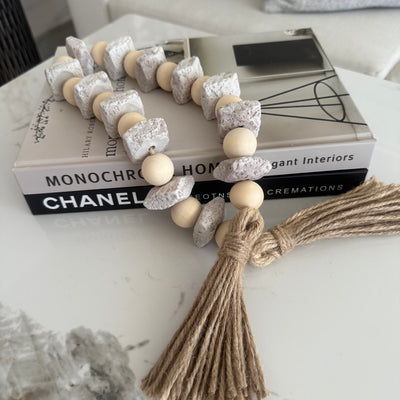Stone + wooden decorative bead chain tassels