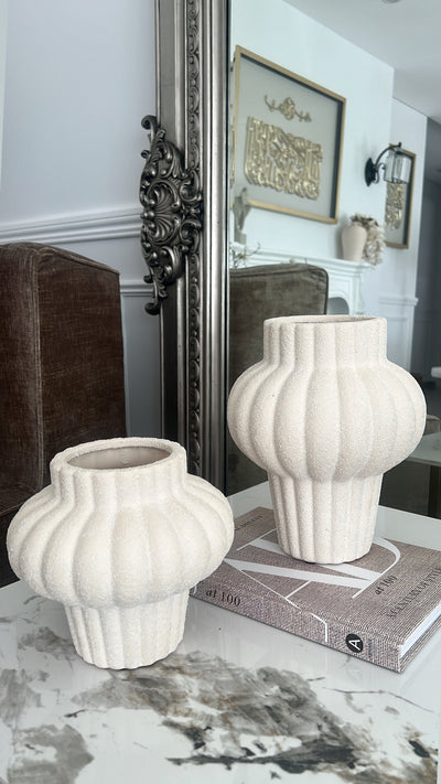Bulbous carved ceramic vase - Luscious Homewares