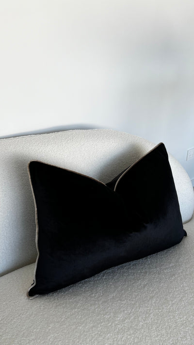 Senyorita black/ dark champagne trim cushion - Luscious Homewares