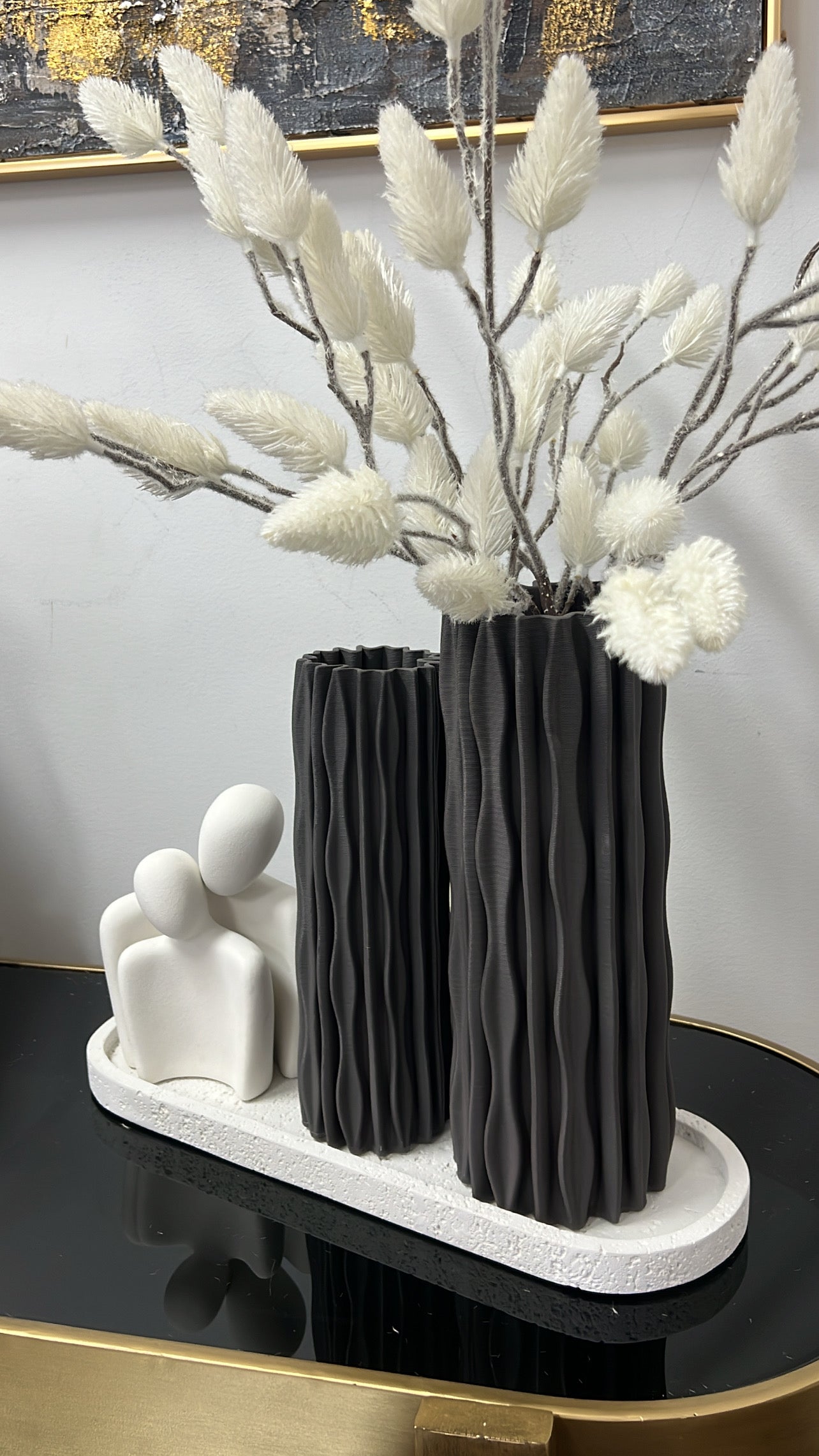 Ripple cylinder charcoal ceramic vase - Luscious Homewares