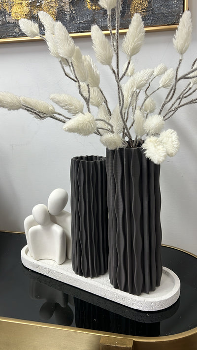 Ripple cylinder charcoal ceramic vase - Luscious Homewares