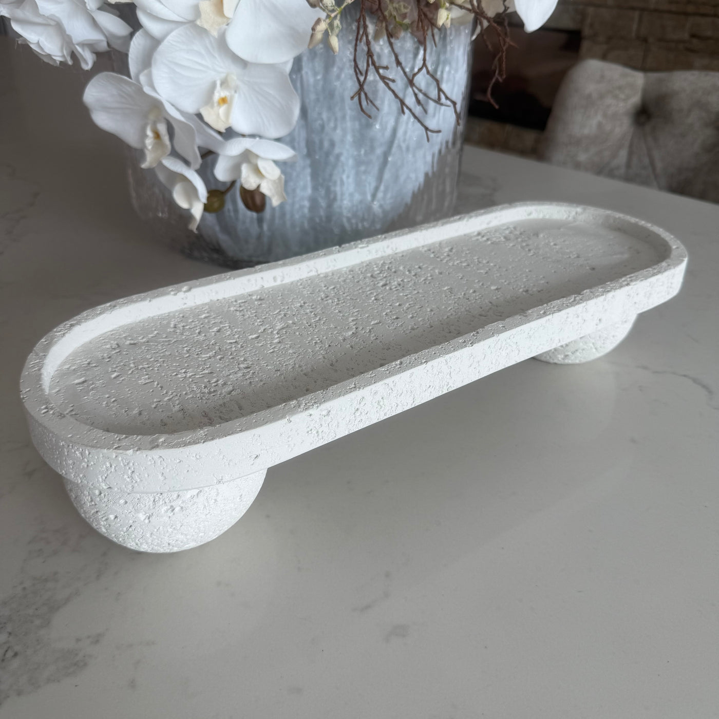 Oval Pedestal white Stone tray