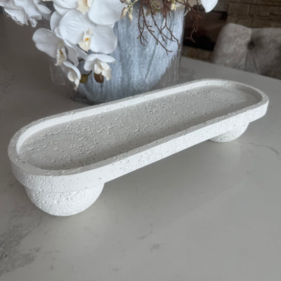Oval Pedestal white Stone tray