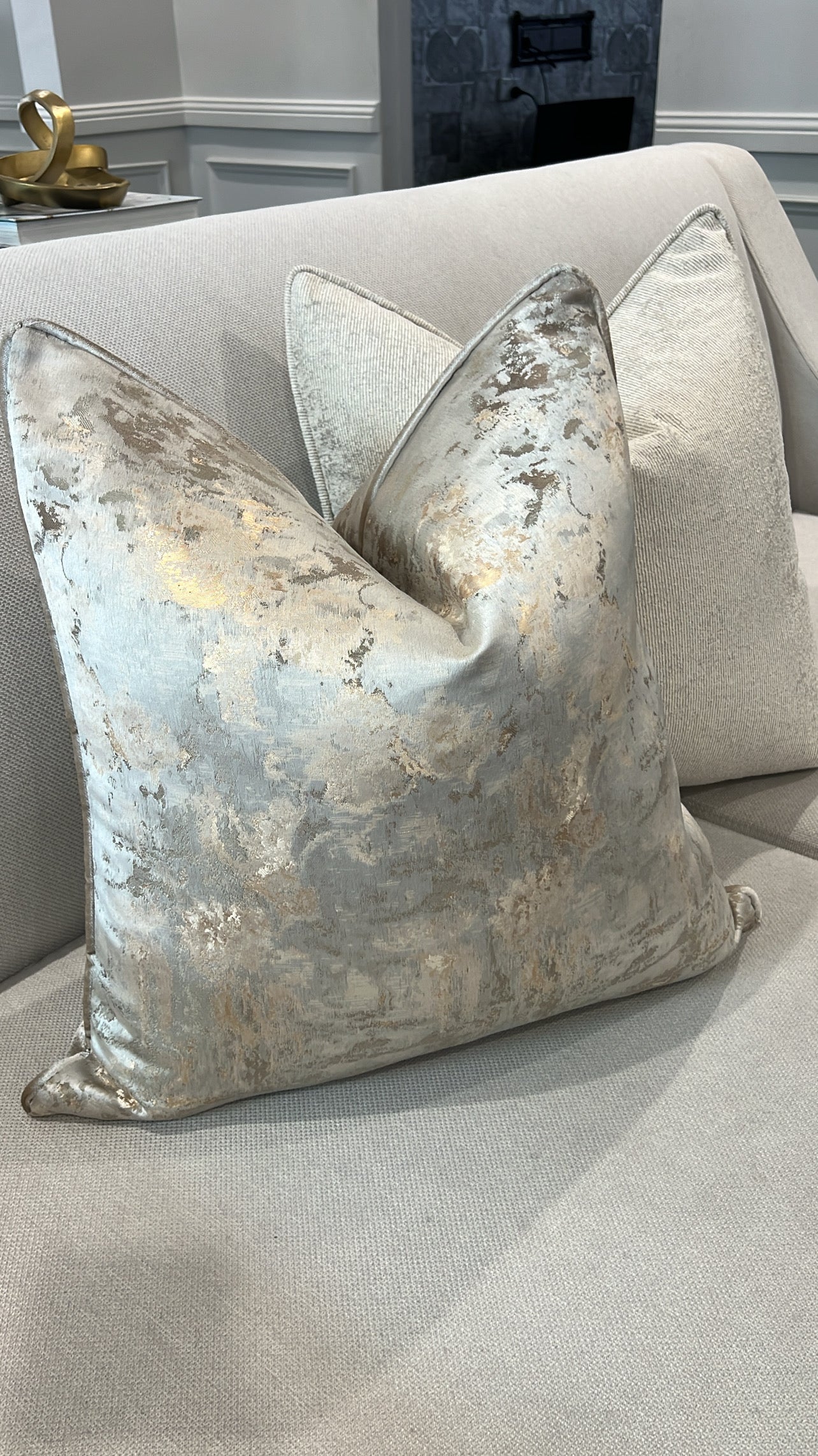 Nuvola gold and duck egg cushion - Luscious Homewares