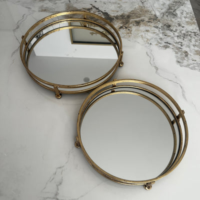 Dina round Gold mirror tray