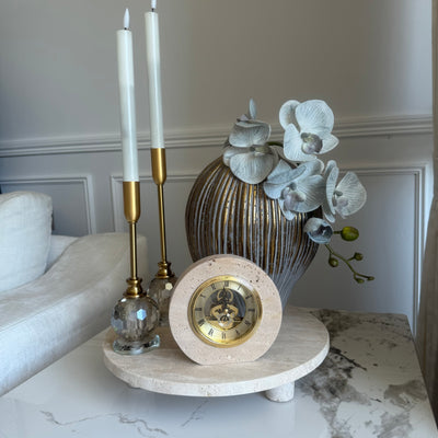 Travertine Stone round pedestal tray 35 cm diameter