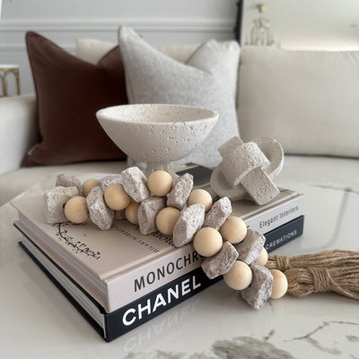 Stone + wooden decorative bead chain tassels