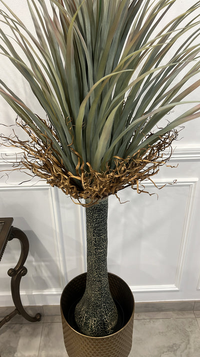 Large Dragon palm Artificial plant / gold metal pot - Luscious Homewares