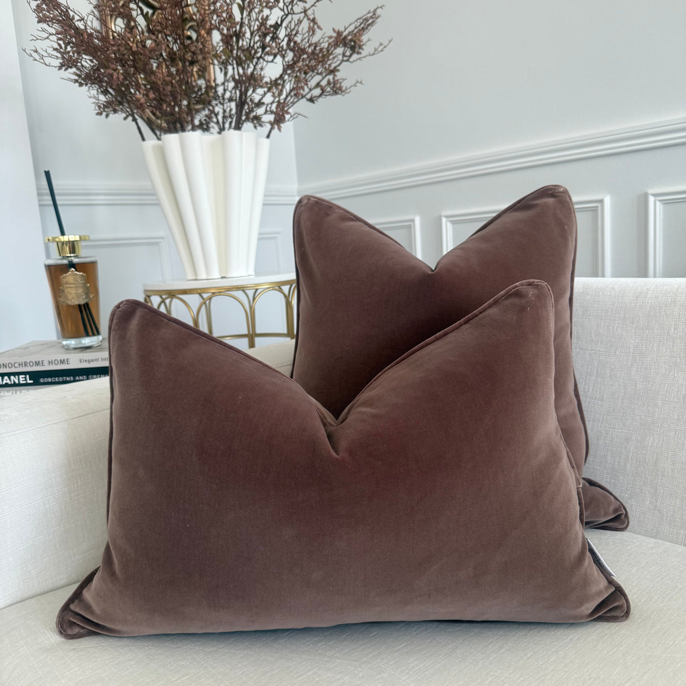 Brown cotton velvet cushion