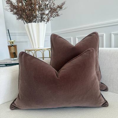 Brown cotton velvet cushion
