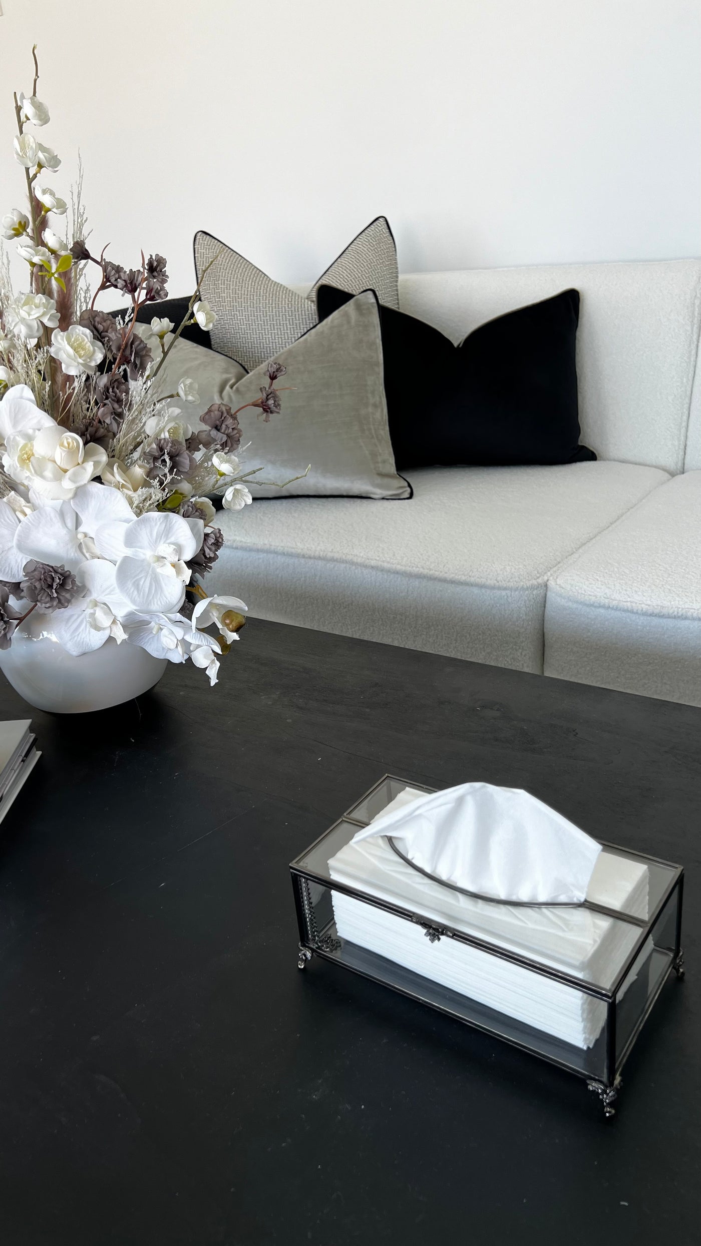 Senyorita black/ dark champagne trim cushion - Luscious Homewares