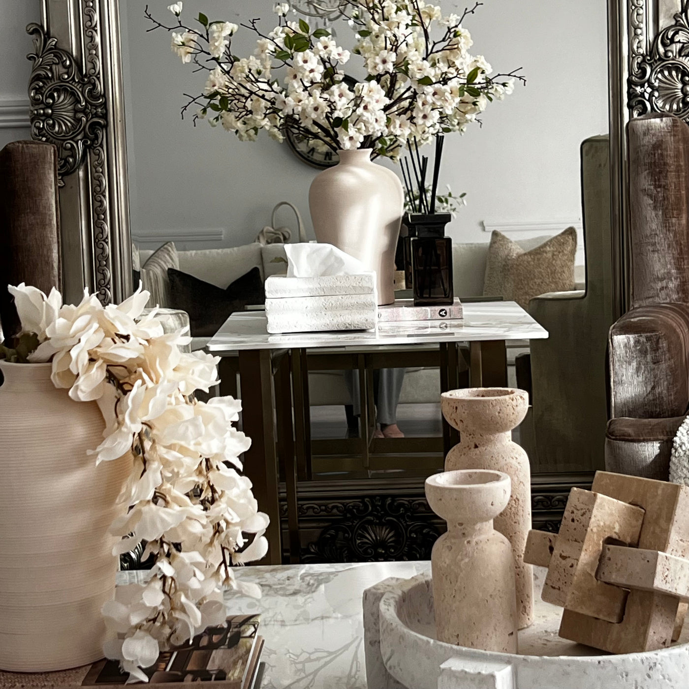 Waved White Stone tissue box - Luscious Homewares