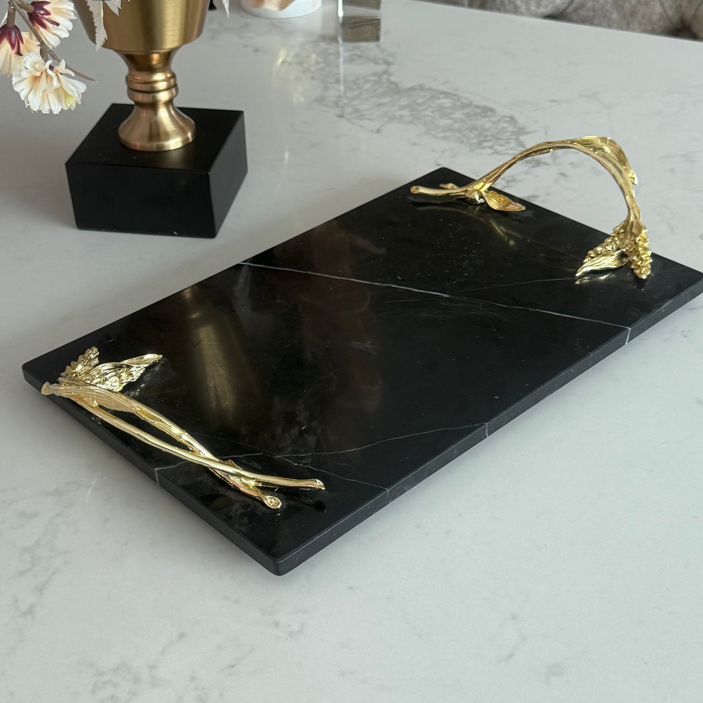 Claudette Black Marble Gold handle tray