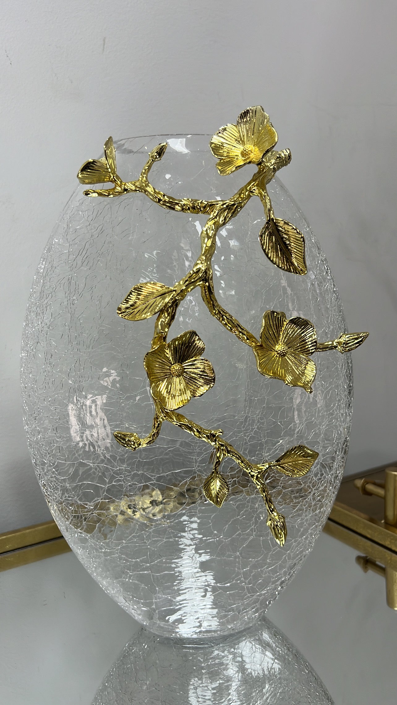 Floral gold brass stem vase - Luscious Homewares
