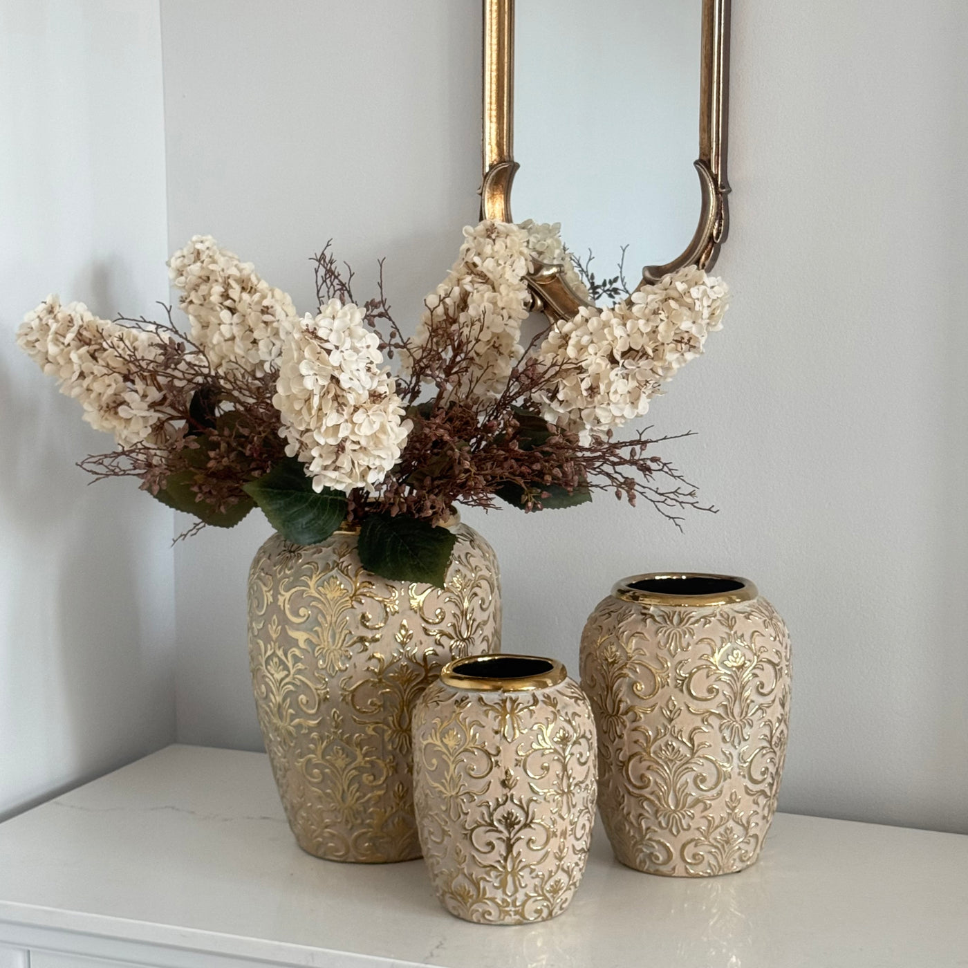 Cream Dried faux Hydrangea artificial stem