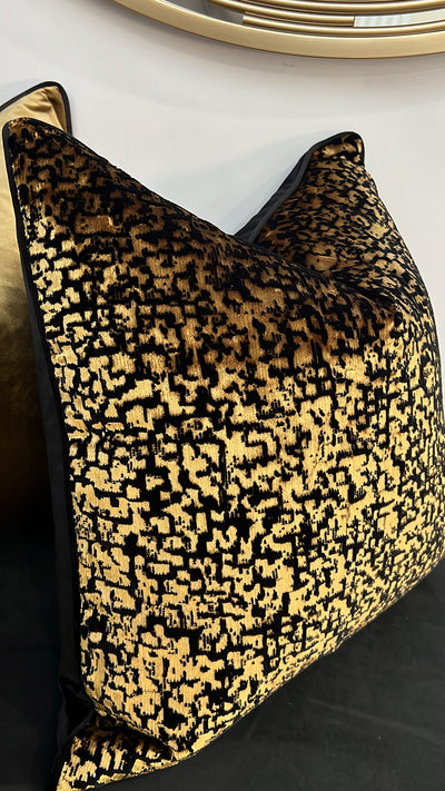 Gabbana black and gold cut velvet cushion 55x55 - Luscious Homewares