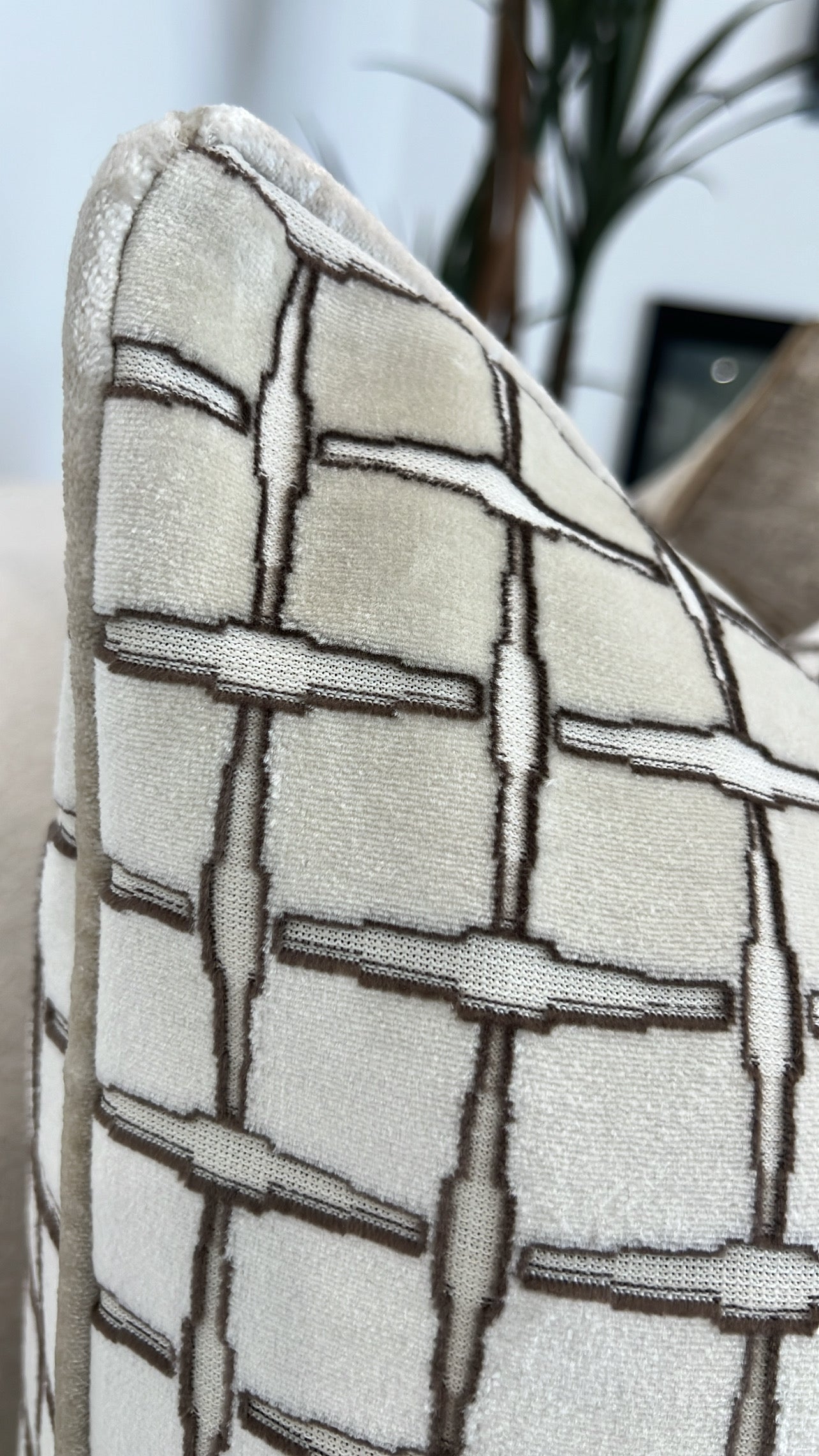 Checkers nude Velvet cut cushion  55x55 - Luscious Homewares