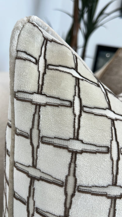 Checkers nude Velvet cut cushion  55x55 - Luscious Homewares