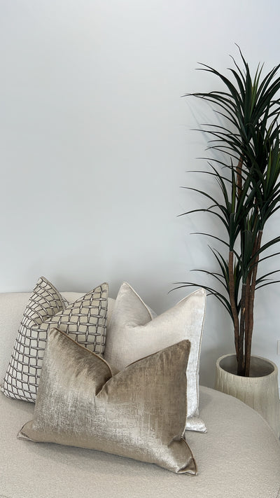 Checkers nude Velvet cut cushion  55x55 - Luscious Homewares