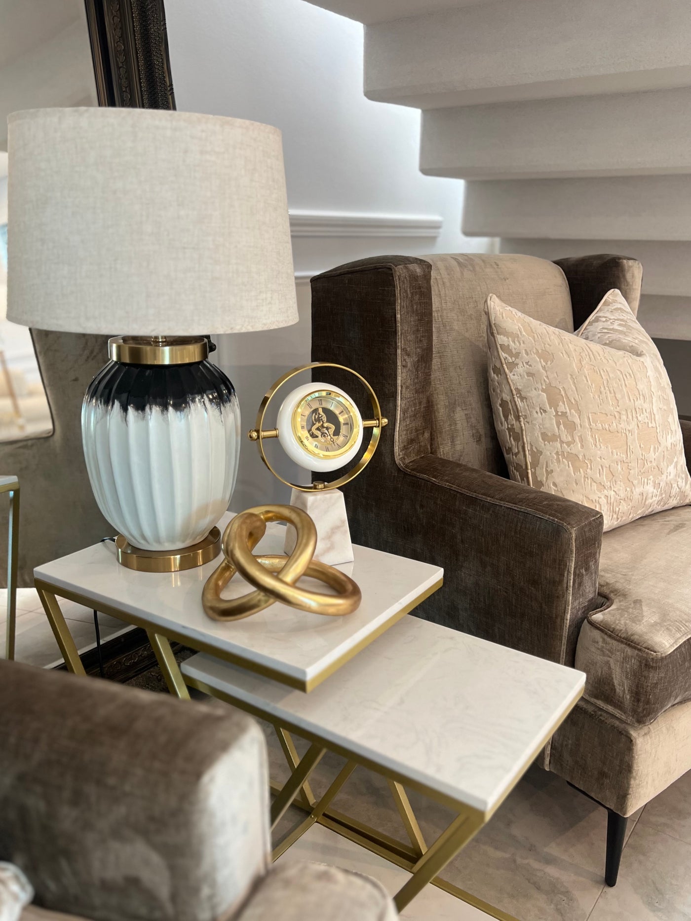 Ezra ceramic table Lamp linen shade - Luscious Homewares
