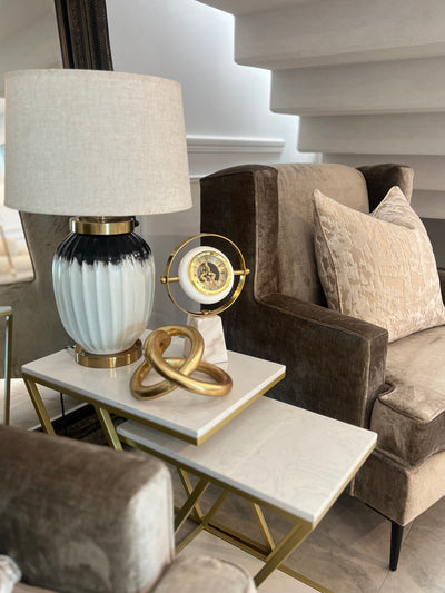 Ezra ceramic table Lamp linen shade - Luscious Homewares