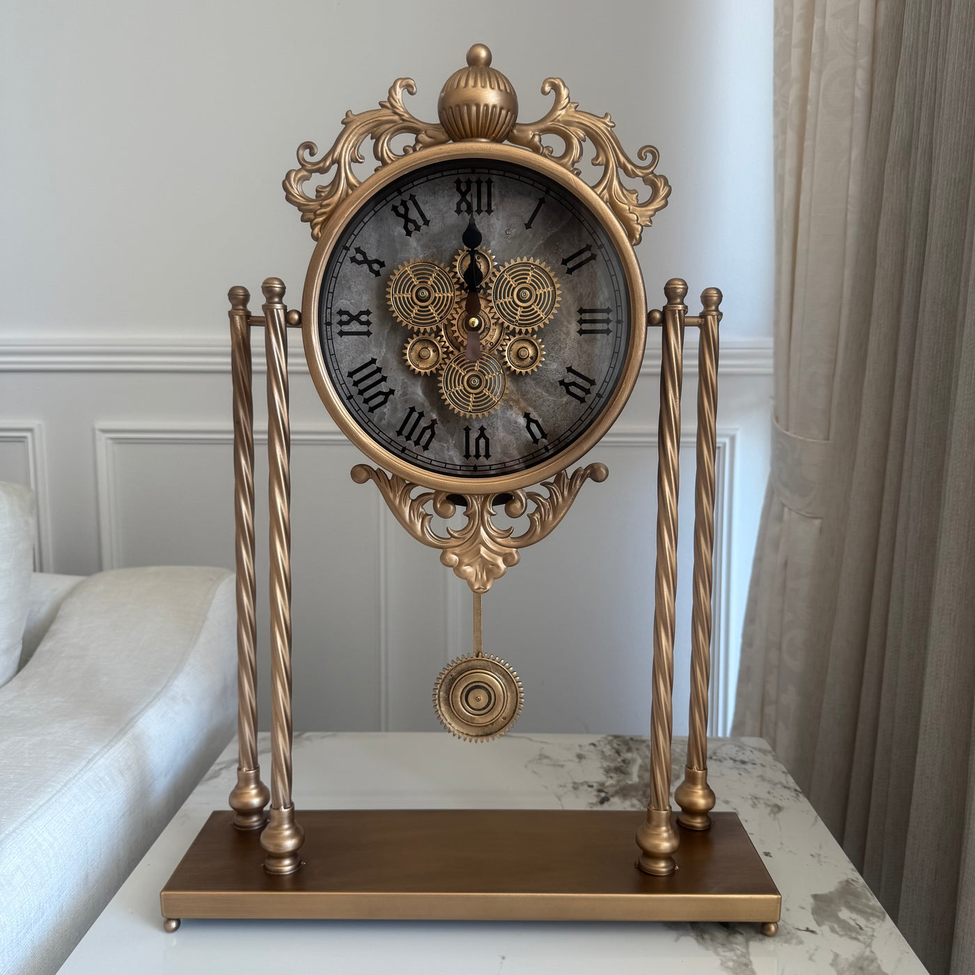 Belle Moving Gears table Clock, Gold